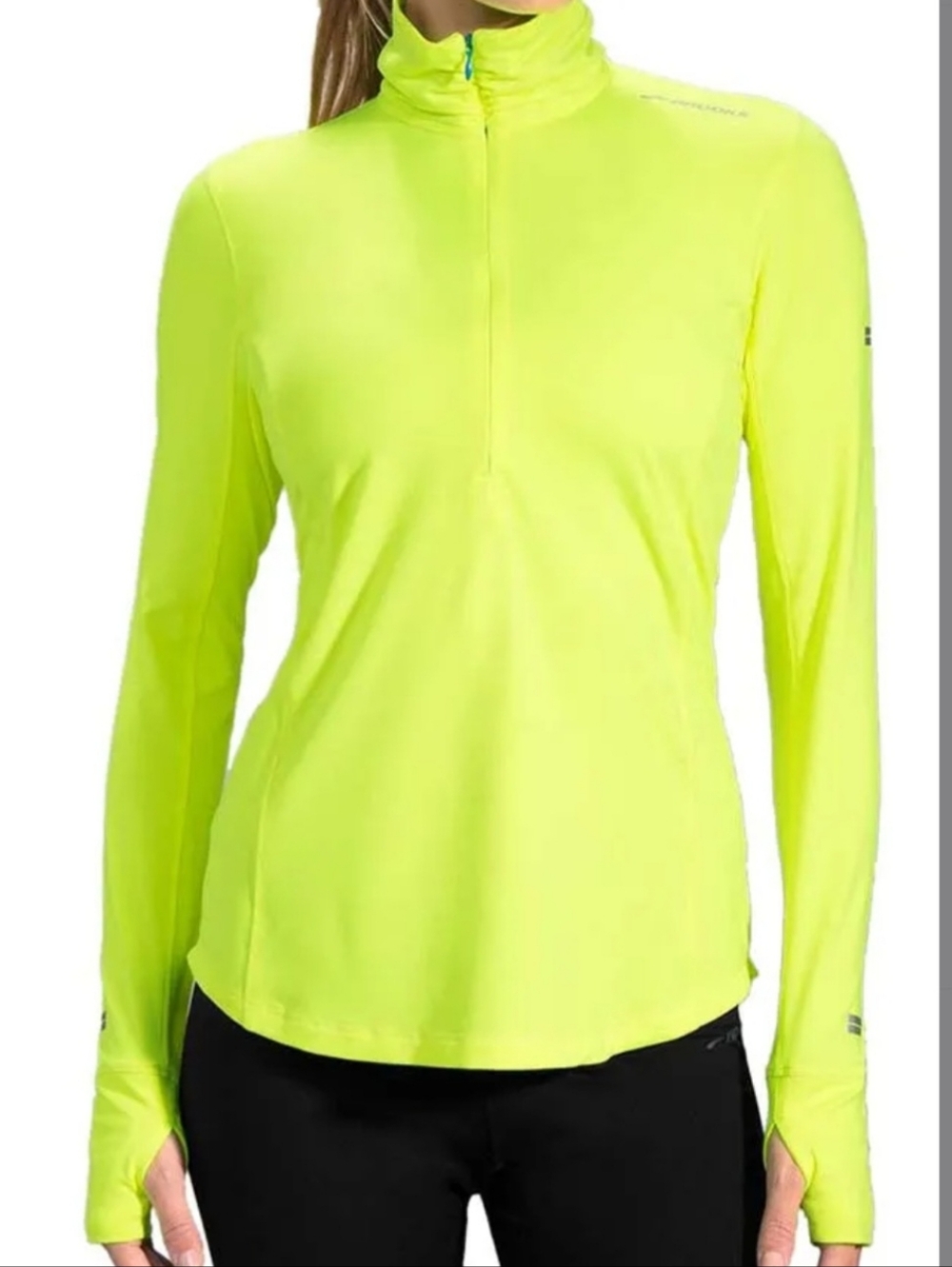 Brooks Dash Half-Zip Long Sleeve Active Top — Neon Yellow w Reflective tape